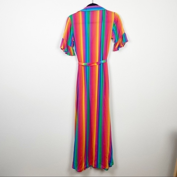 All Things Mochi Leilani Striped Short Sleeve Button Front Midi Dress Casual - Picture 3 of 11